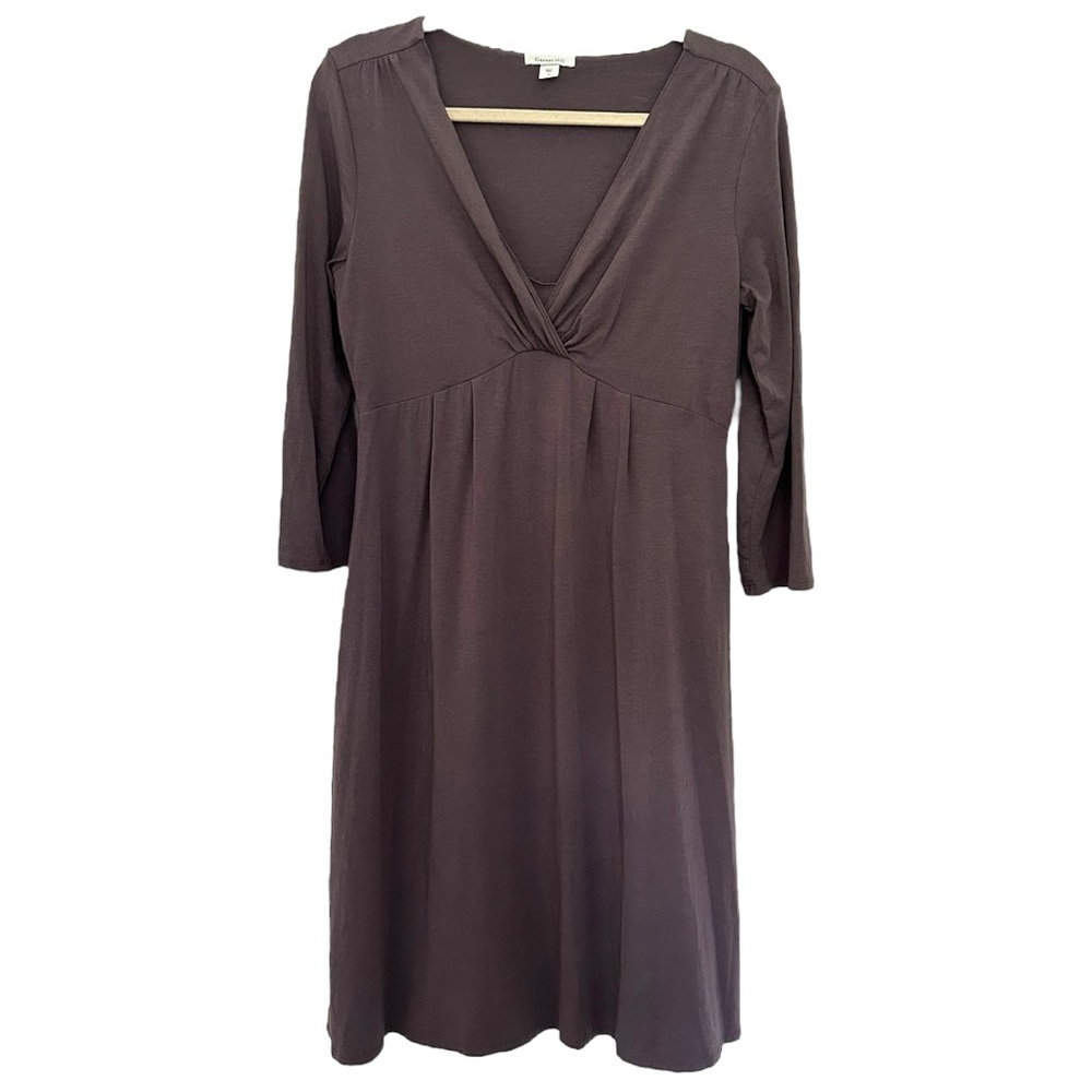 Garnet Hill Women’s‎ 3/4 Sleeve Gray V Neck Midi Dress  Sz S